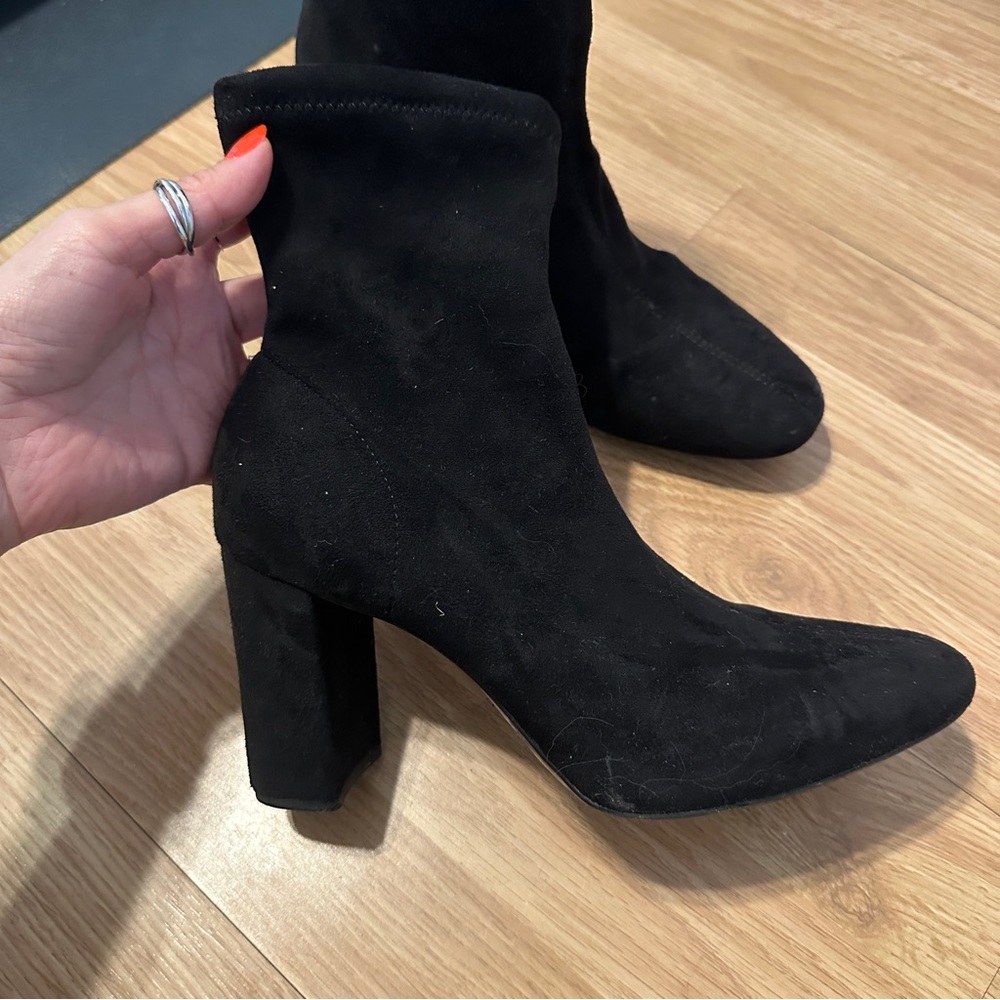 HM Faux Suede Ankle High Sock Boots Black Block Heel 0711714 Size 8